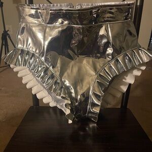 Silver chrome ruffle shorts